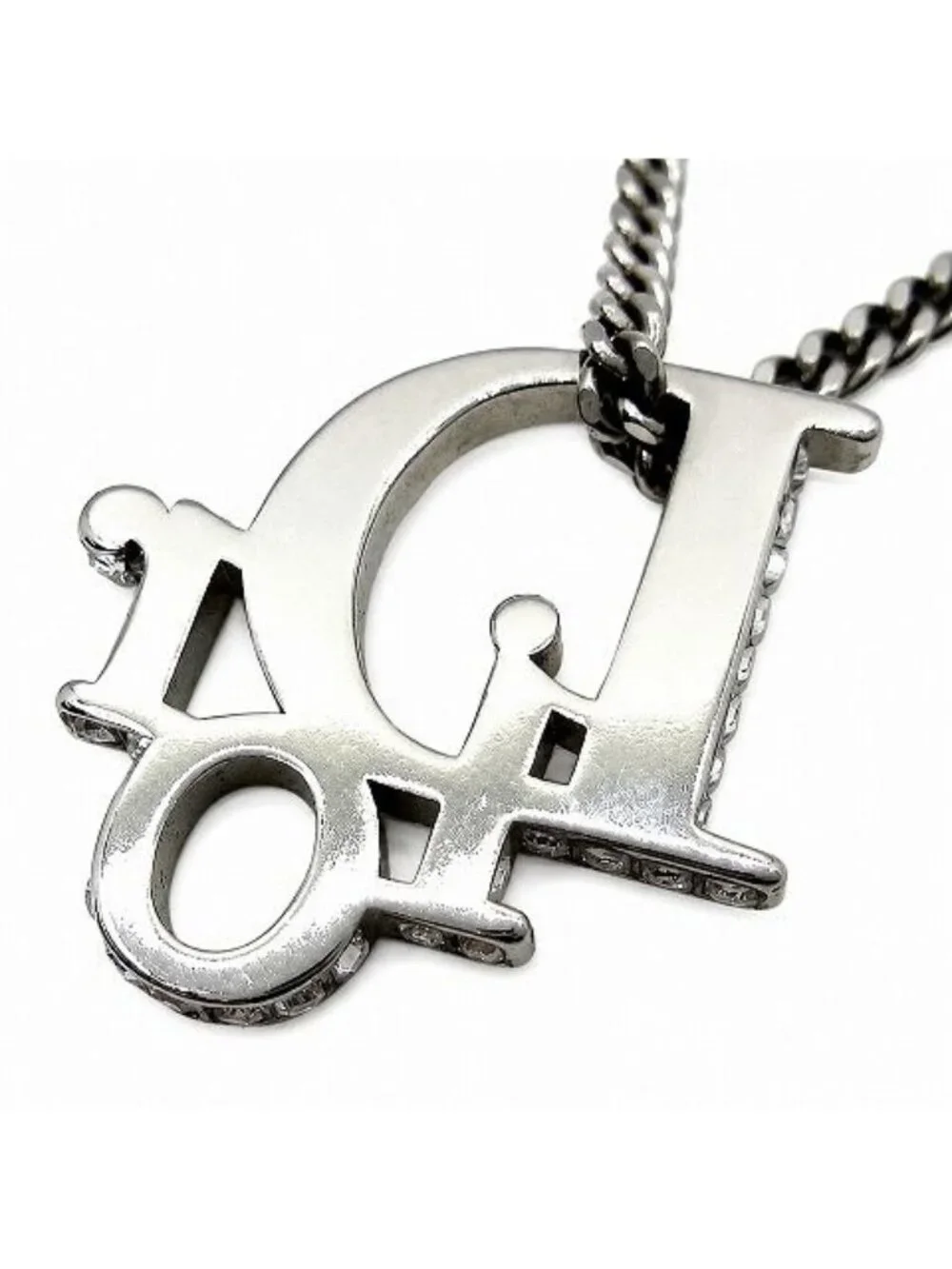 Dior Oblique Pendant Logo Brass & Crystal Silver
